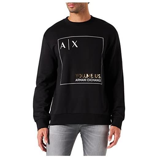 Armani Exchange maniche lunghe, logo sul davanti, scollo rotondo maglione, nero, s uomo