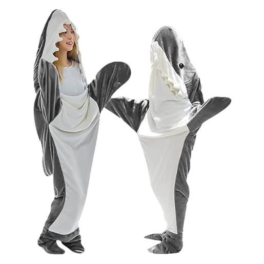 CaKErs pigiama intero a forma di squalo, pigiama con squalo con cappuccio, sacco a pelo di squalo per costume cosplay, dorabile tutina animale unisex tuta animale (grigio blu, xl)