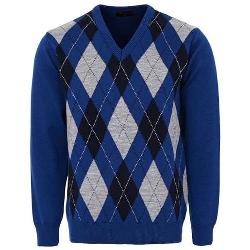 Maan Store - maglione da golf a maniche lunghe, con scollo a v, stile classico, lavorato a maglia, con motivo a diamante, da uomo denim xxx-large
