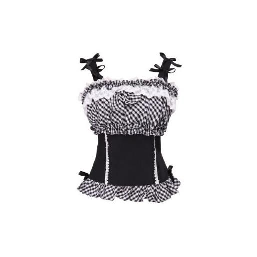 an*tai*na* camicia tradizionale lolita sexy in cotone nero senza maniche con pizzo a balze, xxl