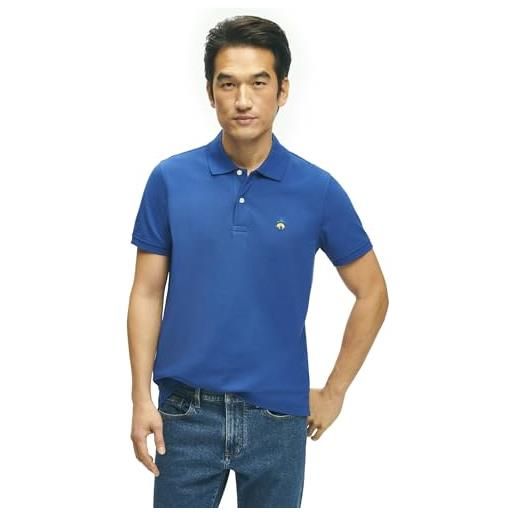 Brooks Brothers men's supima cotton pique stretch short sleeve logo polo shirt, blue
