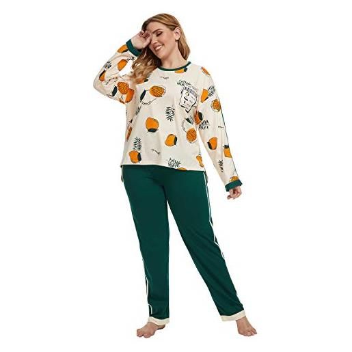 Unifizz - pigiama da donna a maniche lunghe, girocollo, abbigliamento da notte e pigiameria da notte, taglie forti, xxxl sofy e cozy #-576-verde 3xl