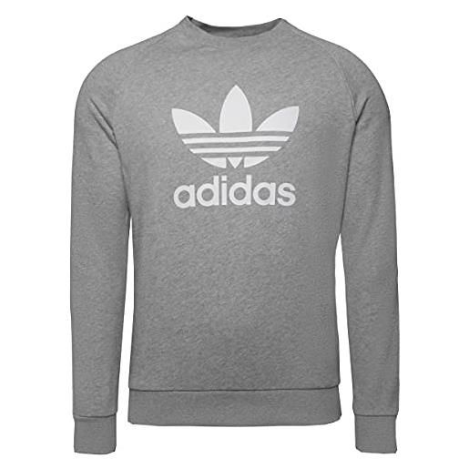 Adidas trefoil crew maglia lunga, medium grey heather/white, m uomo