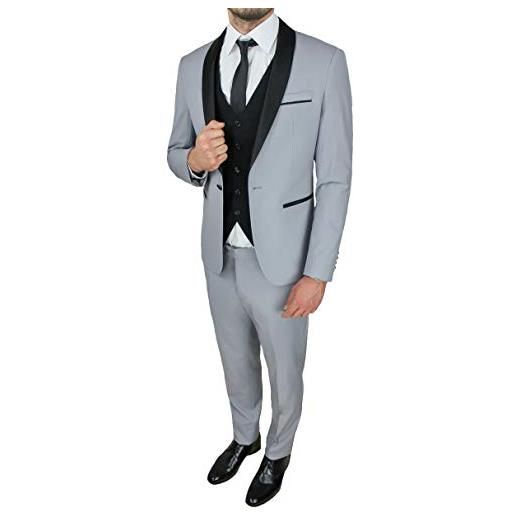 Evoga abito uomo sartoriale elegante set completo coordinato con gilet e cravatta (42, grigio chiaro)
