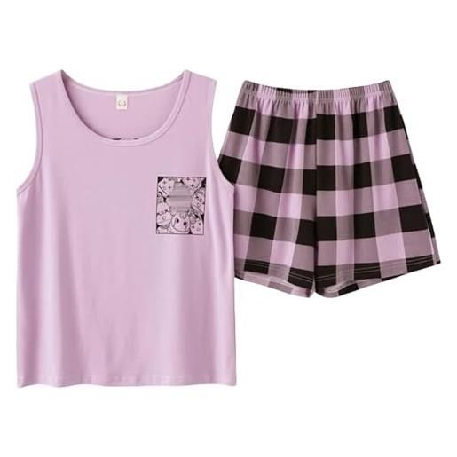 ELYRTHRIUMC pigiama pigiama per donne in pigiama estate set canotte pantaloncini da notte a maniche morbide-viola-xxl