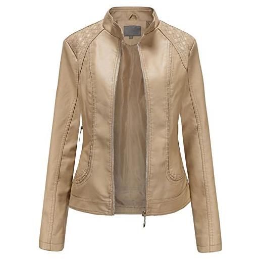 QCLUEU giacche in ecopelle da donna, giacca da moto slim con cerniera a manica lunga, capispalla casual con apertura frontale in pu (color: gold, dimensione: 4xl)