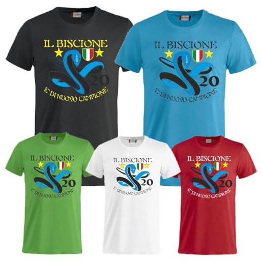 PELUSCIAMO t-shirt calcio biscione nero azzurro internazionale campione d'italia seconda stella 20 scudetti tifosi nero azzurri bambino adulto in cotone ps 27431-a041