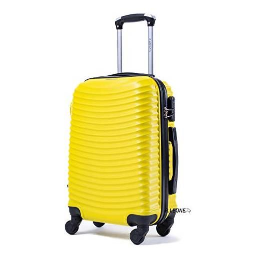 R.Leone valigia da 1 fino a set 4 trolley rigido grande, medio, bagaglio a mano e beauty case 4 ruote in abs 2030 (giallo, l valigia grande)