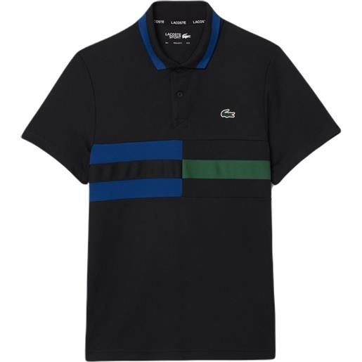 Lacoste polo da tennis da uomo ultra-dry colour-block stripe tennis polo shirt - black/blue/green