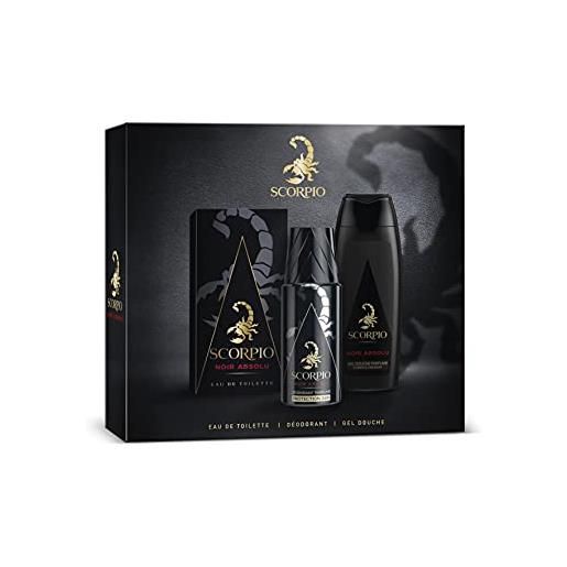 Scorpio - set di 3 prodotti - noir absolu eau de toilette, 75 ml, gel doccia 250 ml e deodorante spray 150 ml