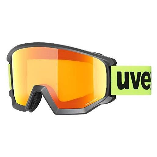 Uvex athletic cv, occhiali da sci unisex, con miglioramento del contrasto, campo visivo ampliato, privo di appannamenti, black matt/orange-yellow, one size
