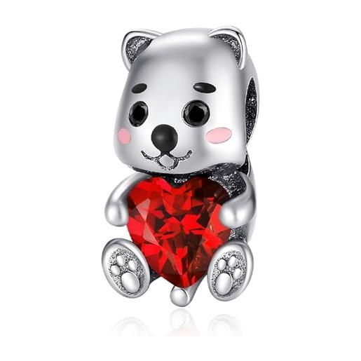 Erizteya bear hugs red heart charm per donne bracciali collane con 5a cubic zirconia 925 sterling silver pendenti perline natale anniversario gioielli regalo