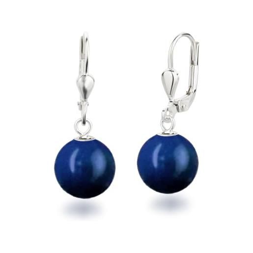 Schöner-SD orecchini con perle in argento 925, pendenti, 10 mm, blu, argento