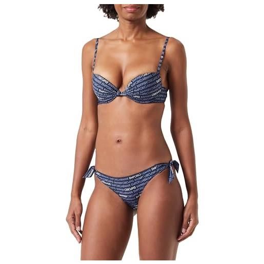 Emporio Armani push-up bra & bow brief logomania bikini set, set di bikini donna, multicolore (marine-bianco (bluestone), m
