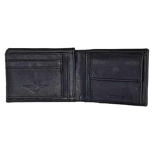 Avirex collezione ontario, portafoglio con portamonete e patta in pelle vintage, da uomo, colore nero