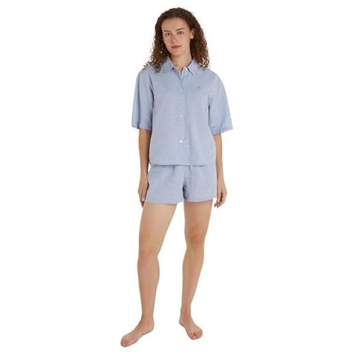 Tommy Hilfiger short sleeve linnen pj set uw0uw04519 pigiama, blu (horizon stripes blue), l donna