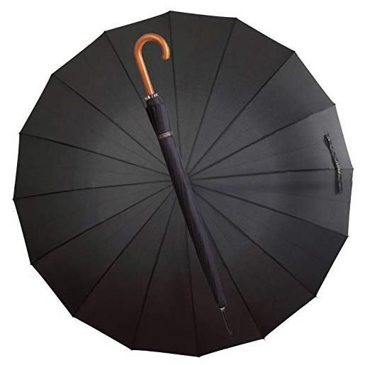 La Farrell ombrello pioggia, ombrello da golf, automatico, grande, nero, classico, antivento, uomo et donna, xxl, 120 cm, per 2 persone, con manico in legno, 16 costole