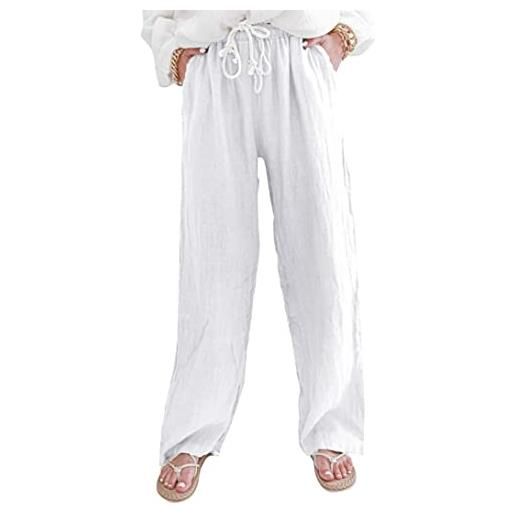 WINDEHAO s-5xl, pantaloni casual da donna, taglie forti, in cotone e lino, con gamba dritta, comodi pantaloni in lino tinta unita (bianco, 5xl)