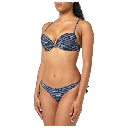 Emporio Armani push-up bra & bow brief logomania bikini set, set di bikini donna, multicolore (marine-bianco (bluestone), m