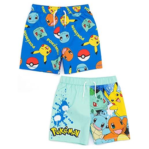 Pokemon swim shorts 2 pack per ragazzi | bambini bambini blue squirtle pikachu charmander bulbasaur pantaloni da bagno trunks | regali di costumi da bagno gamer