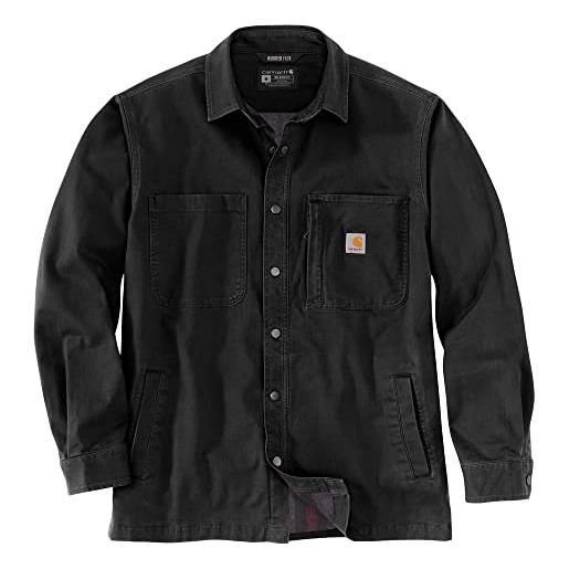Carhartt rugged flex relaxed fit canvas fleece-lined snap-front shirt jac camicia abbottonata pratica da lavoro, black, xxl uomo