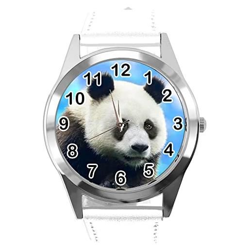 TAPORT orologio rotondo in pelle bianca per i fan del panda, bianco, cinturino