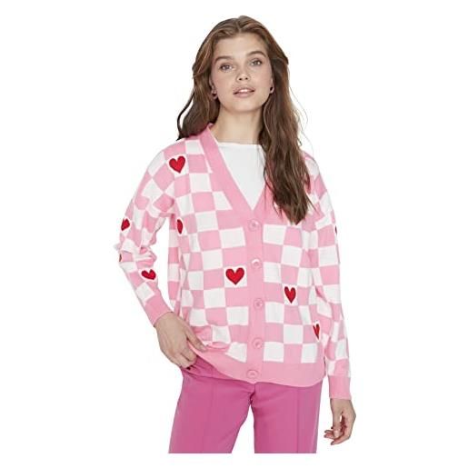 Trendyol donna giovane regolari standard scollo a v maglieria cardigan maglione, rosa