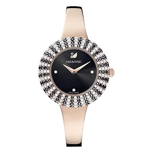 Swarovski crystal rose orologio, con pavé di cristalli Swarovski e bracciale di metallo placcato in tonalità oro rosa, meccanismo al quarzo, nero