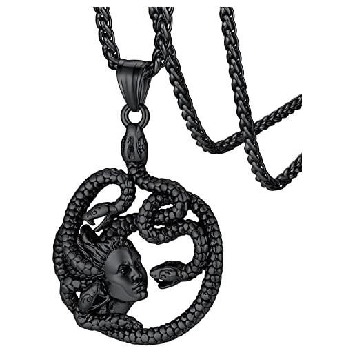 FaithHeart colore argento/nero/oro collana di medusa strega serpente amuleto collana fortunata mitologia greca collana da uomo donna in acciaio inossidabile regalo compleanno per lui