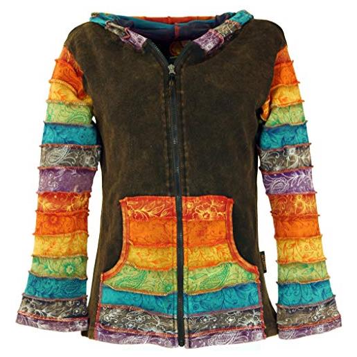 GURU SHOP guru-shop, patchwork jacket zipfelkapuze 2, nero, dicotone, dimensione indumenti: m / l (40), giacche e gilet boho