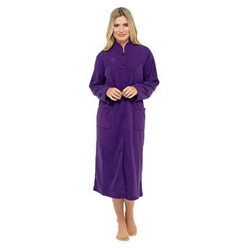 Lady Olga vestaglia da donna in pile taglie uk 10 a 26 vestaglia avvolgente tasche frontali con bottoni, viola, 18-20
