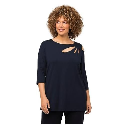 Ulla popken maglietta, cut-outs, linea a, scollo a u, maniche a 3/4 t-shirt, blu marino, 60-62 donna