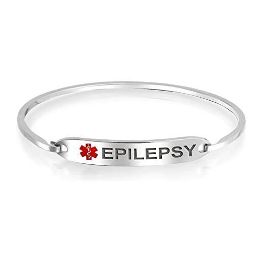 Bling Jewelry identificazione medica dell'epilessia braccialetto braccialetto elegante in acciaio inossidabile con incisione personalizzata