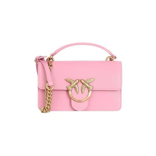 Pinko love one mini light vitello seta, borsa donna, p31q_rosa marino-antique gold, taglia unica