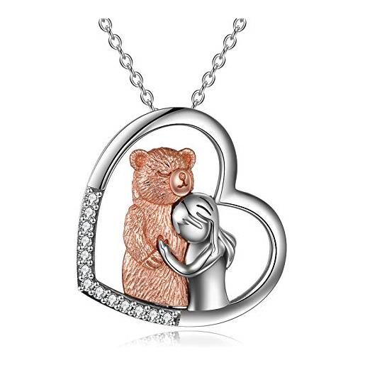 YFN collana orso argento sterling orsetto ciondolo gioielli teddy bear regalo per donne ragazze