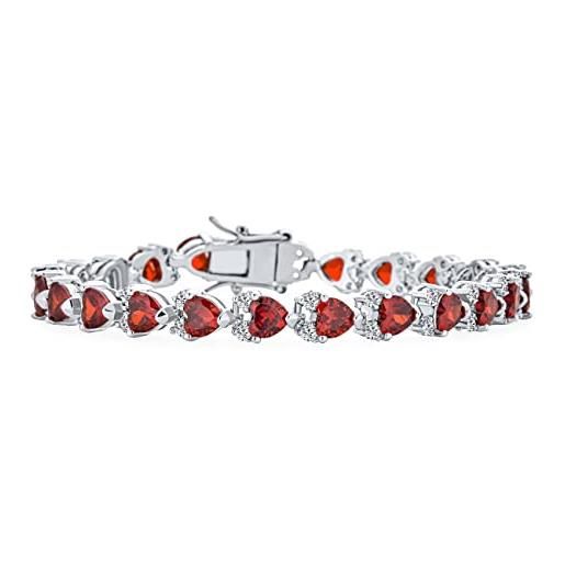 Bling Jewelry romantico rosso chiaro 20 ct cubic zirconia aaa cz bracciale tennis forma cuore per donne fidanzata placcato argento rodio 7,5 pollici
