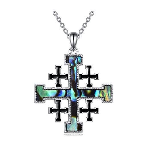 YFN collana cross gerusalemme crociato argento sterling ciondolo croce conchiglia abalone gioielli regalo croce religioso per donna uomo