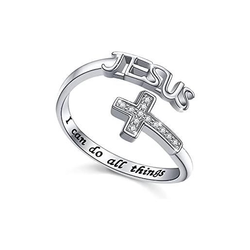 DAOCHONG anello a croce in argento sterling 925 con incisione i can do all things gesù croce regolabile regalo religioso per donne ragazze cristiane