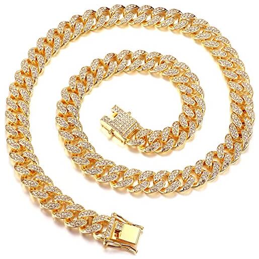 Roheafer collana uomo a catena cubana iced out, collana cubana miami da 13 mm collana o braccialetto di diamanti placcato oro argento hip hop gioielli regalo per gli uomini