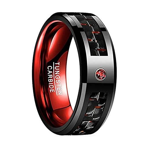 Phyonio phypnio anelli uomo in tungsteno 8mm anello intarsio in fibra di carbonio rosso e zirconi taglie 17,5