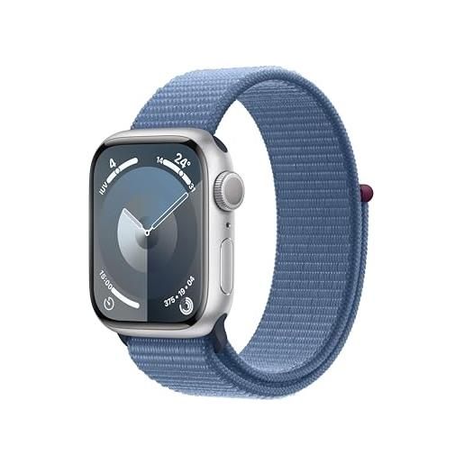 Apple watch series 9 gps 41mm smartwatch con cassa in alluminio color argento e sport loop blu inverno. Fitness tracker, app livelli o₂, display retina always-on, resistente all'acqua