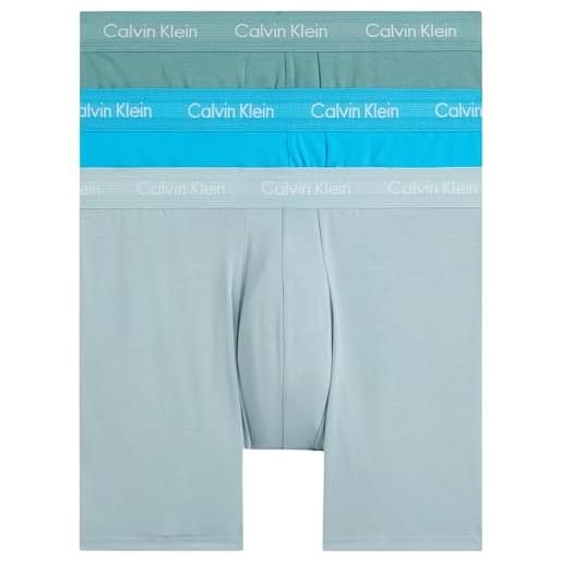 Calvin Klein uomo boxer confezione da 3 cotone elasticizzato, multicolore (vivid blue/arona/sagebush green), m