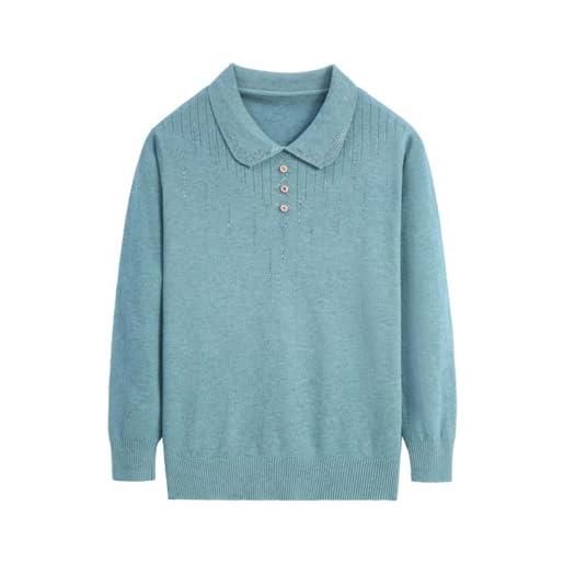 GSAEIMCT maglione blu da donna con risvolto di mezza età e anziani - maglione termico autunno inverno per la mamma, camicia con fondo per vecchia signora, maglione caldo e grosso per nonna, maglieria, regalo