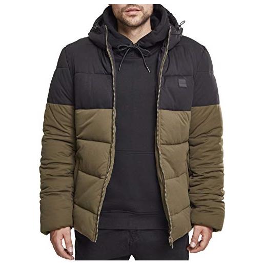 Urban Classics, hooded 2-tone puffer jacket, giacca, uomo, verde (darkolive/black 00795), medium