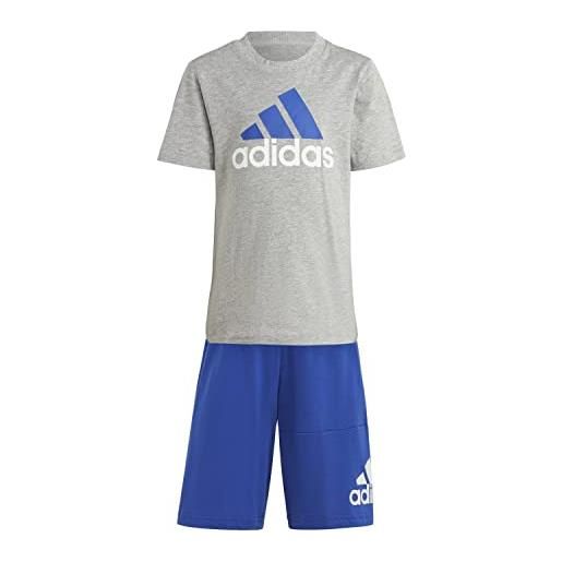 adidas essentials logo tee and short set pantaloni tuta, medium grey heather/semi lucid blue, 4-5 years unisex kids
