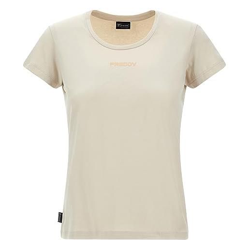 FREDDY - t-shirt in jersey di cotone con logo bronzo, donna, beige, extra small
