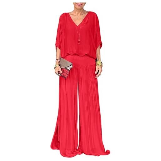 shownicer completo donna elegante tailleur in chiffon 2 pezzi set completi di pantaloni da cerimonia taglia grande abbigliamento due pezzi set a rosso xl
