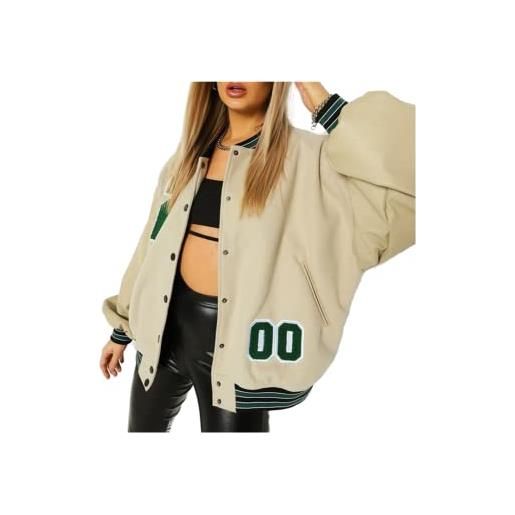 ShangSRS bomber jacket giacca donna da baseball varsity jacket vintage streetwear lettera con tasca outwear cerniera giacca college sweat jacket (albicocca 1, m)