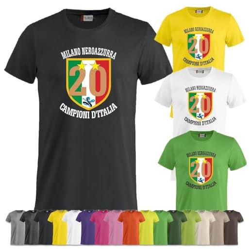 PELUSCIAMO t-shirt scudetto calcio serie a internazionale campione d'italia seconda stella 20 scudetti nero azzurri | adulto bambino | cotone ps 27431-a042