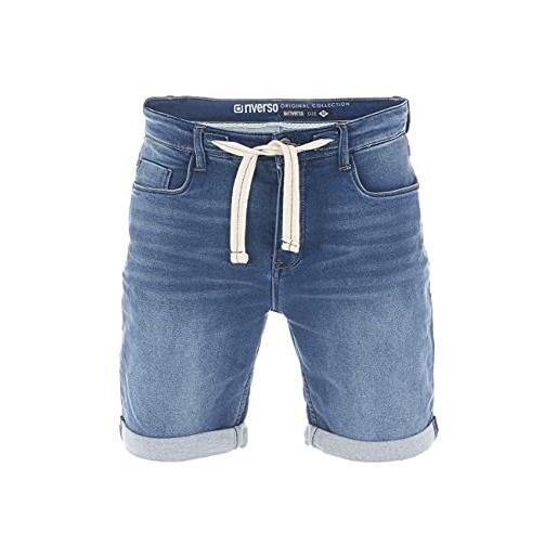 riverso rivpaul - pantaloncini di jeans da uomo, pantaloni corti estivi, bermuda elasticizzati, jeans short in cotone, grigio, blu, blu scuro, w30 - w42 - middle blue denim (m48) - w34